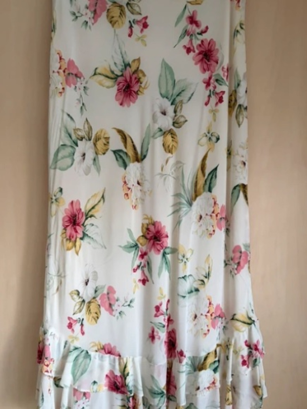 Marks & Spencer White Maxi Skirt with Pink and Green Floral Print